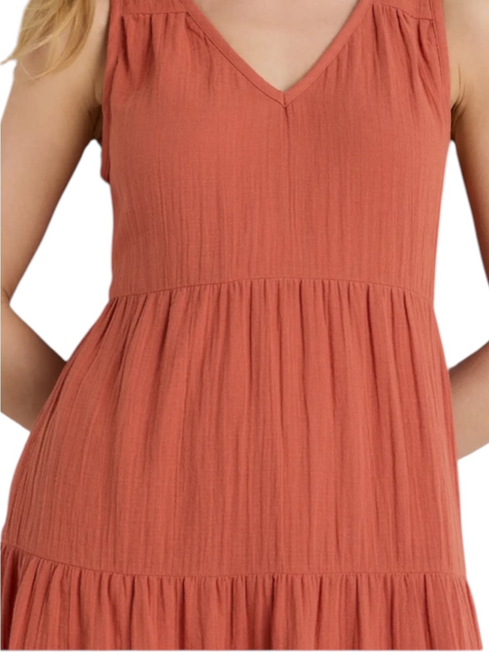 NWT Quince 100% Organic Cotton Gauze Tiered Maxi Dress in Coral Blush Size L - Picture 3 of 10